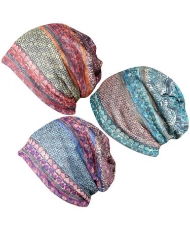 Qunson Women's Baggy Slouchy Beanie Chemo Hat Cap Scarf 3 Pack-i