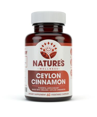 Natures Wellness Organic Ceylon Cinnamon - 1200 mg | Powerful Antioxidant | Maintains Joint Health and Mobility | Non-GMO | 60 Veg Capsules