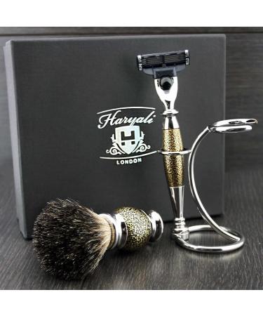 Buy 3 Pc Men's Shaving Kit - 3 Edge Razor Black Badger Hair Brush & Stand | Perfect Grooming Gift for Men - Fast International Shipping - Buy Online on GoSupps.com