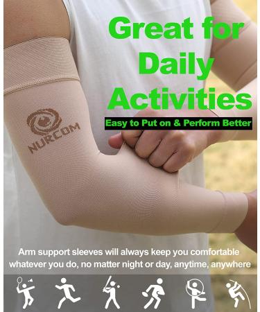 NURCOM Medical Compression Arm Sleeve 2 Pack - 20-30mmHg Full Arm Support for Men Women - Lymphedema, Lipedema, Pain Relief - Post Surgery Recovery - Beige M Medium - Buy Online on GoSupps.com