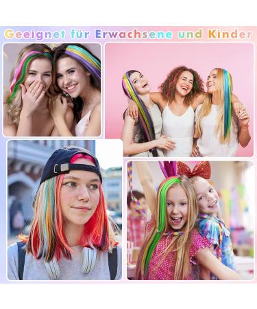 Comkrivy 27 Pieces Coloured Hair Extensions 26 Colours Clip-in Hair Strands with Comb 55 cm Straight Colourful Synthetic Hair Pieces for Women Kids Girls Party Highlights Festival Decoration - Buy Online on GoSupps.com