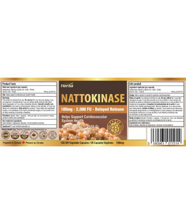 Herba Nattokinase Supplement 2000 FU 100mg 120 Delayed Release Capsules | Helps to Support Heart Health | Made in Canada - Buy Online on GoSupps.com