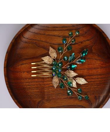 BERYUAN Gold Leaf Headpiece with Emerald Green Crystal - Wedding Hair Accessory Comb for Bride and Bridesmaid - Buy Online on GoSupps.com