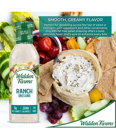 Walden Farms Ranch Dressing 12 Oz. Bottle - Delicious Salad Topping with 0g Net Carbs | Kosher Certified | Ideal for Salads, Wings, Burgers, Tacos, Pizza & More - Buy Online on GoSupps.com