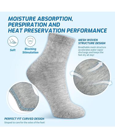 LIN Diabetic Socks for Men & Women - Non-Binding Circulatory Extra Wide Top - Quarter/Gray - 10-13 - 4 Pairs - Buy Online on GoSupps.com
