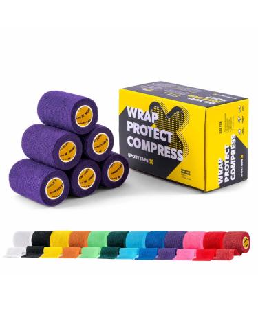 6 Rolls SPORTTAPE Self-Adhesive Football Sock Tape | 7.5cm x 4.5m - Purple | Cohesive Bandage - Pet Bandage Vet Wrap for Dogs & Horses | Compression Bandage Shin Pad Tape Football Ankle Tape Purple 7.5x450 cm (Pack of 6)