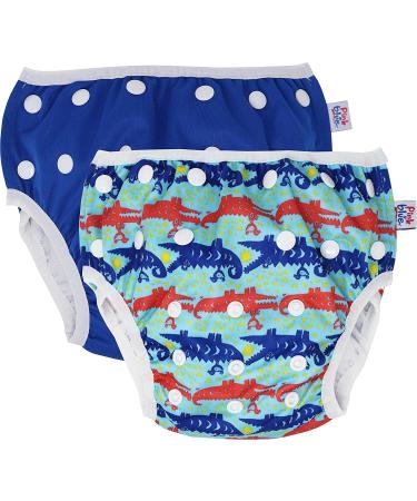 Eco-Friendly Pink & Blue 2-Part Swimming Diaper | Reusable Swimming Pants for Babies & Toddlers (4.5-16 kg) | Krokodil L (2-Pack) - Buy Online on GoSupps.com