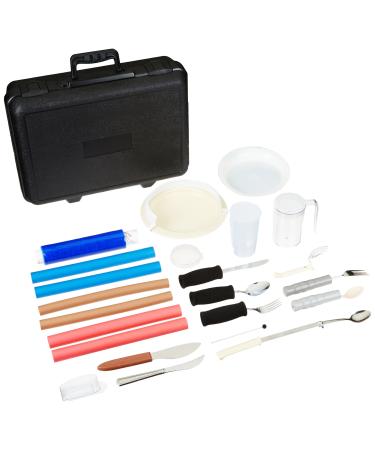Sammons Preston - 55532 Adult Feeding Evaluation Kit, 18-Item Kit Featuring Assistive Eating Devices, Cutlery, Dishes, Cups, and Food Guards, Complete Independent Self-Feeding Package for Elderly, Handicapped