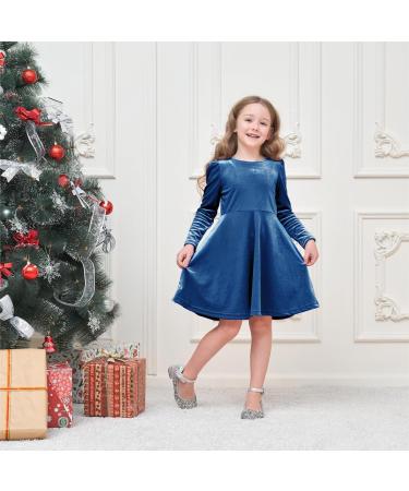 Miipat Baby Girls Velvet Dress | Toddler Girl Long Sleeve Fall Winter Dress 5-6 Years Blue - Buy Online on GoSupps.com