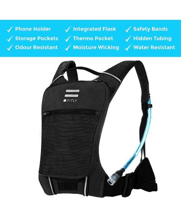 FITLY Hydro Running Pack | Running Backpack Phone Holder  Storage  Thoracic Belt | Unisex Hydration Pack | Carry Personal Items While Running | Lightweight Hydration Backpack (SUB90 Black  M-L-XL) M-L-XL SUB90 Edgy Black - Buy Online on GoSupps.com