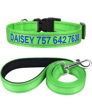 Tagme dog collar and leash personalizing reflective dog collar with 1.5m double -sided reflective dog leash for small green XS (1 Pack) green set