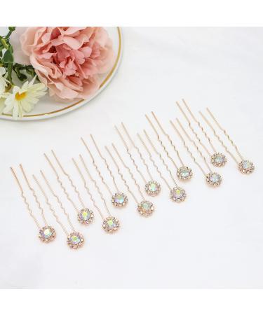 Ammei Crystal Bridal Hair Pins Clips Wedding Hair Accessories Hair Set Jewelry With Rhinestone For Brides and Bridesmaids Set Of 12 (AB Rose Gold) - Buy Online on GoSupps.com