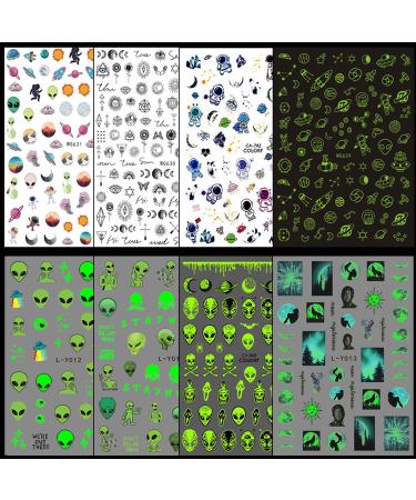 Alien Nail Art Stickers - 3D Astronaut UFO Rocket & Moon Designs | Luminous Self-Adhesive Decals for Women & Girls Manicure Decor - Buy Online on GoSupps.com