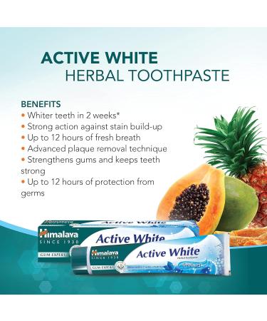 Himalaya Active White Gel Toothpaste | Herbal Teeth Whitening with Fruit Enzymes | 100% Vegetarian | 75 ml - Buy Online on GoSupps.com