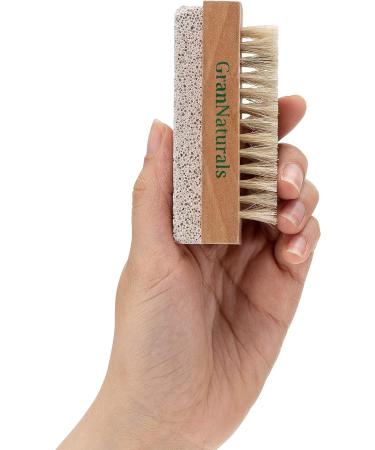 Hand & Foot Brush with Pumice Stone - Natural Bristle Exfoliator for Calluses - Wooden Handle - Buy Online on GoSupps.com