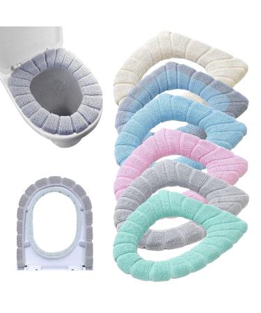 BTHEONE 6 Pcs Bathroom Soft Thicker Warmer Stretchable Washable Cloth Toilet Seat Cover Pads(6PcsSent in Random Color )