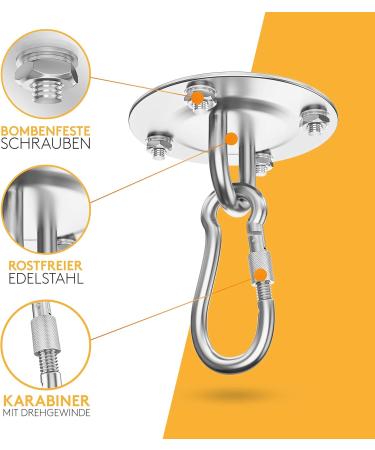 Master Factory Ceiling Hooks for Boxing Bags | 400kg Load Capacity | Bombproof Punching Bag Bracket | Ideal Ceiling Holder with German Instructions | Stainless Steel - Buy Online on GoSupps.com