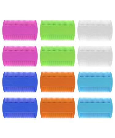 AUEAR, 12 Pack Pet Flea Lice Combs Double Sided Fine Tooth Dogs Cats Grooming Combs Remove Float Hair Tear Marks Tick Removal Tool (6 Colors) 12 Pcs White+Light Blue+Green+Orange+Purple+Dark Blue