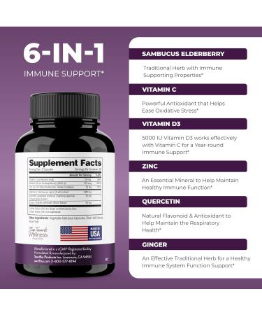 Sandhu's Elderberry Vitamin C and Zinc and Vitamin D3 - Elderberry - 120 Capsules - Buy Online on GoSupps.com