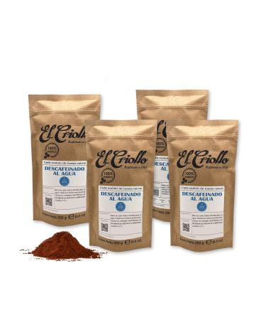 El Criollo MOULU Decaffeinated Water Coffee - El Criollo Coffees | Gourmet Coffee 100% Arabica and Natural Roast | Pack of 4x250 gr (1 kg)
