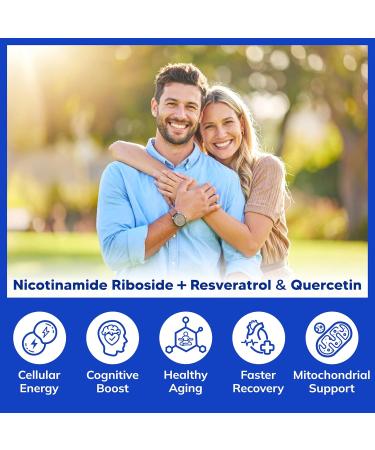 aSquared Nutrition NAD Resveratrol Supplement - NAD+ Nicotinamide Riboside 500mg (Vitamin B3) Plus Trans-Resveratrol & Quercetin - NMN Alternative for Men & Women - 60 Capsules - Buy Online on GoSupps.com
