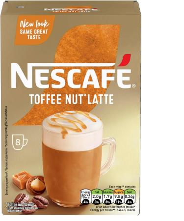 Nescafe Toffee Nut Latte Instant Coffee 8 x 18.6g Sachets 100% Responsibly Sourced Coffee - Buy Online on GoSupps.com