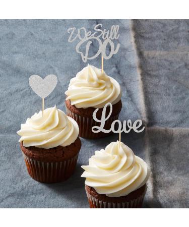 Arthsdite 24Pcs We Still Do Cupcake Toppers Glitter Love Heart Marriage Anniversary Cupcake Picks Bridal Shower Wedding Engagement Birthday Cake Decorations Supplies - Silver Glitter Silver Cupcake Toppers - Buy Online on GoSupps.com