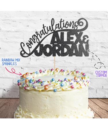 Cakeshop Cake Decoration Pack | Congratulations Wedding Premium Double Sided Glitter Card Cake Topper & 25g Party Pack of Cake Sugar Sprinkles for your Celebration | Custom Name Cake Decoration Black Prime Glitter Card: Black - Buy Online on GoSupps.com