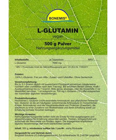 Buy Bonemis L-Glutamine Powder - Vegan Highly Pure Amino Acid 500g Bag Premium Quality No Additives - International Shipping Available - Buy Online on GoSupps.com