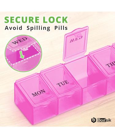 BoxSik Pink Pill Organizer - 7-Day Weekly Medication Storage for Vitamins & Supplements | Travel-Friendly - Buy Online on GoSupps.com
