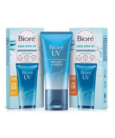 BIORE Aqua Rich UV - SPF 50 Light Moisture Fluid for Face - Non-Greasy UVA/UVB Sun Protection Ideal Under Makeup - 50ml - Buy Online on GoSupps.com