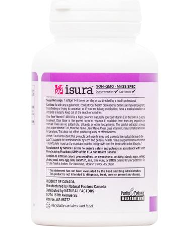 Natural Factors Clear Base Vitamin E 400 IU - 60 Softgels | Antioxidant Support - Buy Online on GoSupps.com
