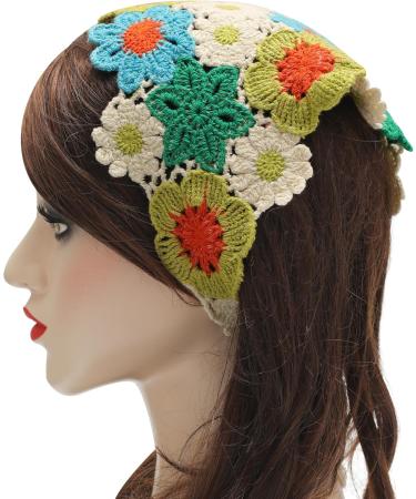 ZLYC Women Cotton Triangle Headband Crochet Hair Bandanas Handmade Kint Turban(Floral Green) One Size - Buy Online on GoSupps.com