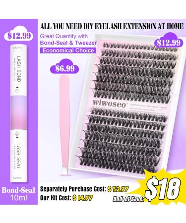 Wiwoseo DIY Eyelash Extension Kit - Russian Lash Clusters D Curl, Individual Lashes with Glue for Beginners (9-16mm) - Buy Online on GoSupps.com