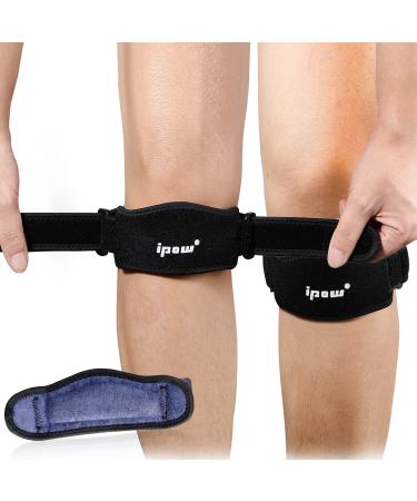 IPOW 2 Pack Thickened Pad & Wide Patella Knee Strap, Pain Relief Patellar Tendon Support, Adjustable Brace Band for Basketball, Running, Jumpers Knee, Volleyball, Tendonitis, Arthritis Black