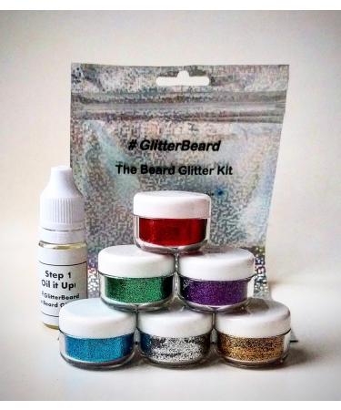 Glitterbeard 6 COLOUR SET Beard Glitter Kit Beard Oil + Glitter. Festivals Christmas Party