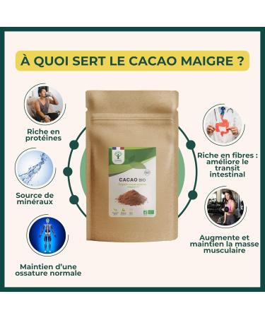 BIOPTIMAL - Cacao Bio en Poudre - Chocolat Chaud P tisserie Dessert - Go t Intense - Sans sucre - Faible en Mati res Grasses - Non Alcalinis - 100% F ve Cacao - Conditionn en France - Ecocert - 300g 300 g (Lot de 1) - Buy Online on GoSupps.com