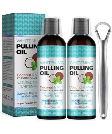 KLLALO Coconut and Peppermint Oil Pulling Mint Oil Pulling Mouthwash with Tongue Scraper Organic Mouthwash with Essential Oils Natural AlcoholFree Teeth Whitening and Gum Health 473 ml2 Pack 16 Floz2 Pack