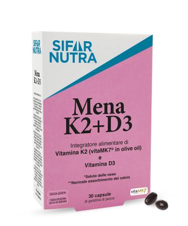 Sifar Nutra Mena K2+D3 | VitaMK7 (Vitamin K2 in Olive Oil) | 100 µg Menaquinone-7 | Vitamin D3 1000 IU | Supplement for Bones, Teeth, Muscle, Calcium Absorption, 30 Capsules
