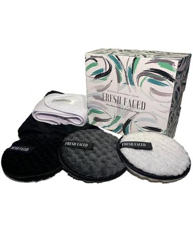 Fresh Faced Reuseable Face Cleaning Pads | Vegan Makeup Remover Gift Set For Women | 3 x Microfibre Washable Pads with Towel Headband and Laundry Bag | Reusable Makeup Pads