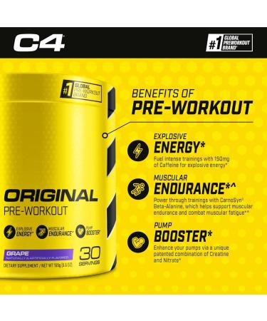 Cellucor Pre Workout & Creatine Bundle C4 Original Pre Workout Powder Grape 30 Servings + Cor Performance Creatine Powder 72 Servings Grape + Creatine Bundle Strength Bundle - Buy Online on GoSupps.com