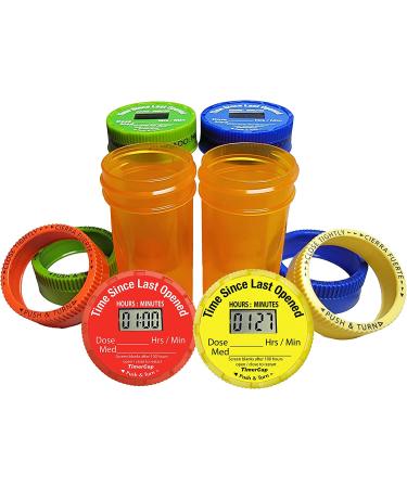 TimerCap Smart Pill Bottle Cap - Built-in Stopwatch Medication Reminder Case (4-Pack) - Buy Online on GoSupps.com