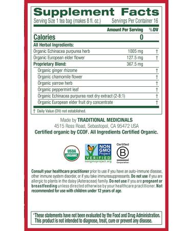Traditional Medicinals Organic Echinacea Elderberry Herbal Tea - 32 Tea Bags Total, Immune Function Support, Pack of 2 - Buy Online on GoSupps.com