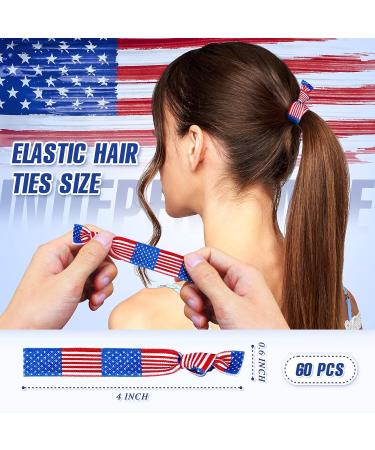 Patriotic Hair Ties Bulk - 60 Pieces Red, White, Blue Ribbon Hair Bands for 4th of July - Flag Style Hair Holders for Girls and Women - Buy Online on GoSupps.com