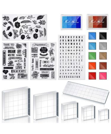 22 Pieces Acrylic Stamp Blocks Tools Set Include 6 Stamp Blocks Acrylic Stamping Clear Block, 4 Transparent Silicone Clear Stamps Seal, 12 Craft Ink Pad Stamp Pad for Scrapbooking Card Making - Buy Online on GoSupps.com
