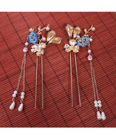 Minkissy Chinese Hair Stick 1 Pair of Retro Flower Hair Chopsticks Hairpin Japanese Chignon Pin Vintage Hair Accessories - Buy Online on GoSupps.com