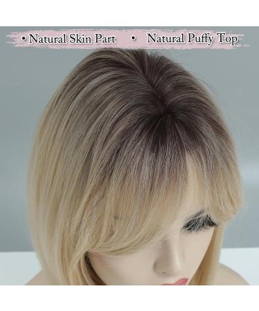 Morichy Large Base Ombre Blonde Hair Topper 12 Inch for Thinning Hair - Synthetic Wiglets for Women - Mix Blonde with Dark Root - Buy Online on GoSupps.com