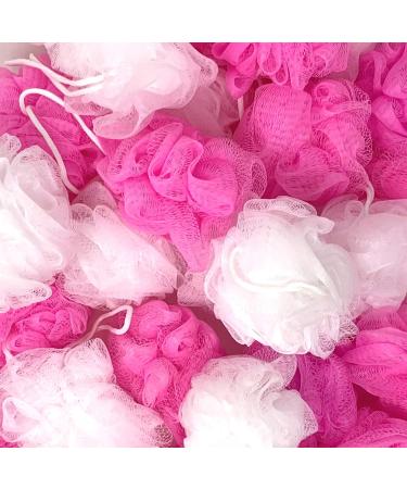 Loofah Lord 20 White and Pink Mixed Assortment Bath or Shower Sponge Loofahs Pouf Mesh Baby Shower  Girls Gift Bag Wholesale Bulk Lot