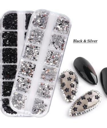 Nail Gems 2 Plates Rhinestones for Nail Art 2 Colors 12 Grids Different Shape 3D Nail Art Gems with Rhinestone Picker Dotting Pen for Professionals Beginners Nails Salon Clothes Craft Style2 - Buy Online on GoSupps.com