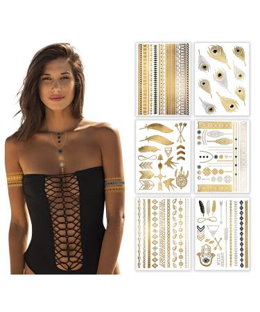 Terra Tattoos Metallic Gold Henna Temporary Tats 75+ Mandala Tattoos Feathers  Dream Catcher  Arrows Waterproof Nontoxic Long Lasting for Beach  Festivals  & Parties - Buy Online on GoSupps.com